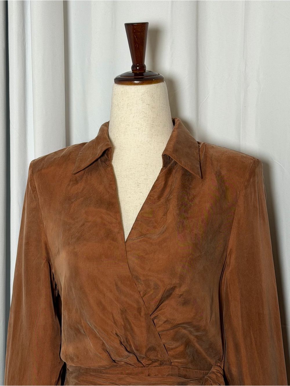 Dissh Sasha Wrap Mini Dress Tan Cupro Viscose Long Sleeve Nwt Size 4 — image 6 of 8